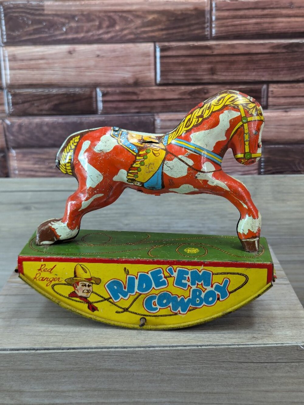 Red Ranger Ride Em Cowboy Wind Up Toy Rocking Horse Missing Rider Wyandotte